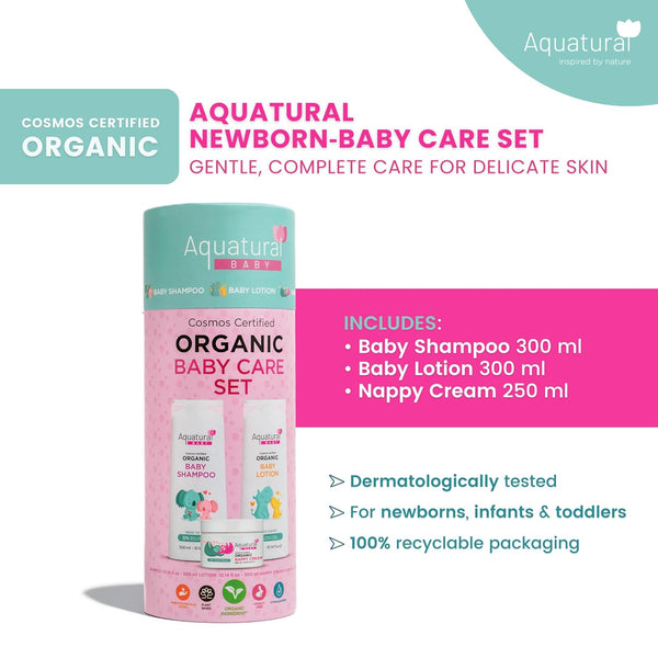 Certified Organic Newborn-Baby Care Set | Shampoo - Lotion - Nappy Cream
