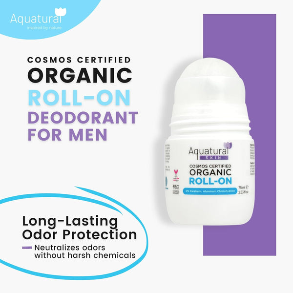 Organic Roll-On Deodorant for Men - Natural Ingredients - Cosmos Certified