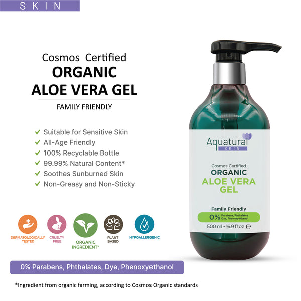 Aquatural Organic Aloe Vera Gel |Cosmos Certified - Heals Sunburn - Dry Skin -Anti Aging